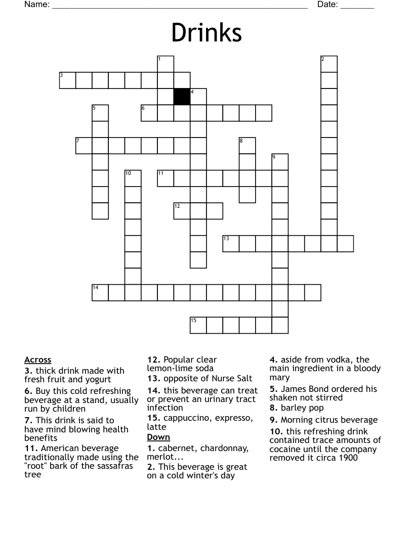 Drinks Crossword WordMint