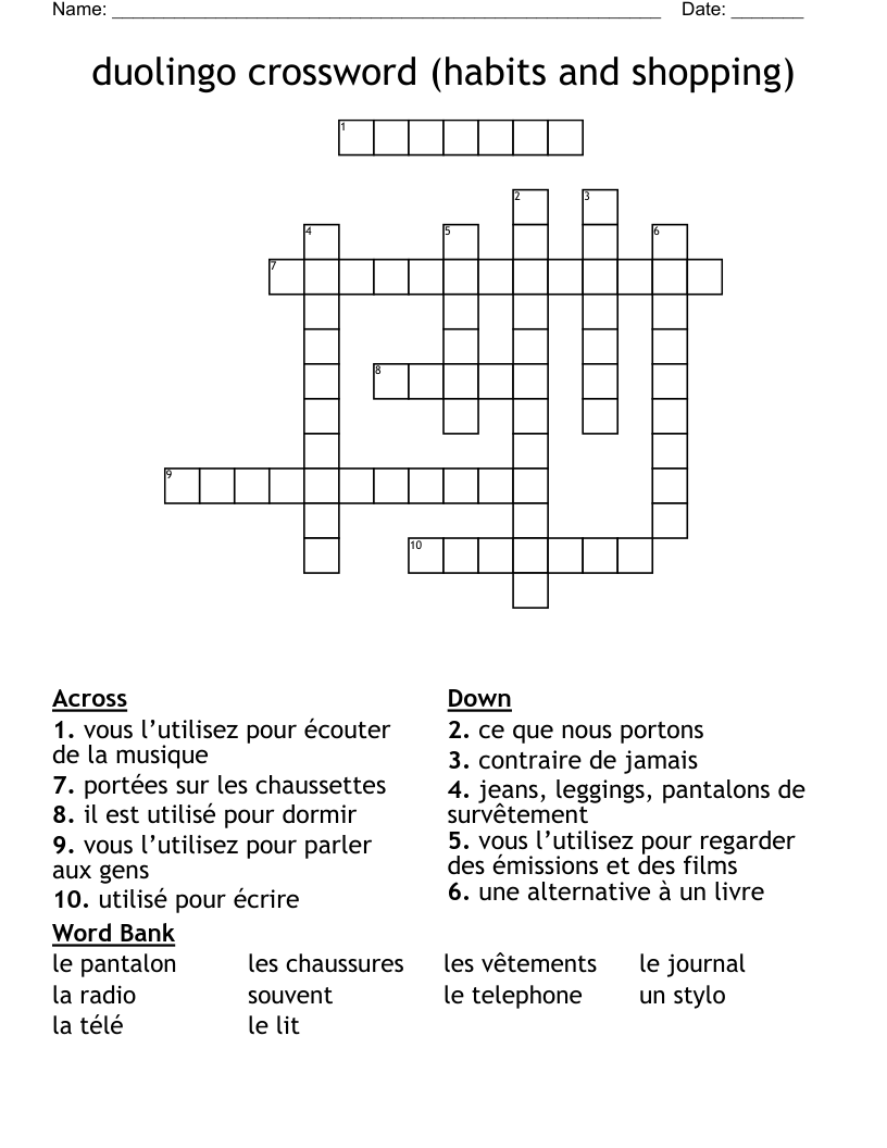 Duolingo Crossword habits And Shopping WordMint