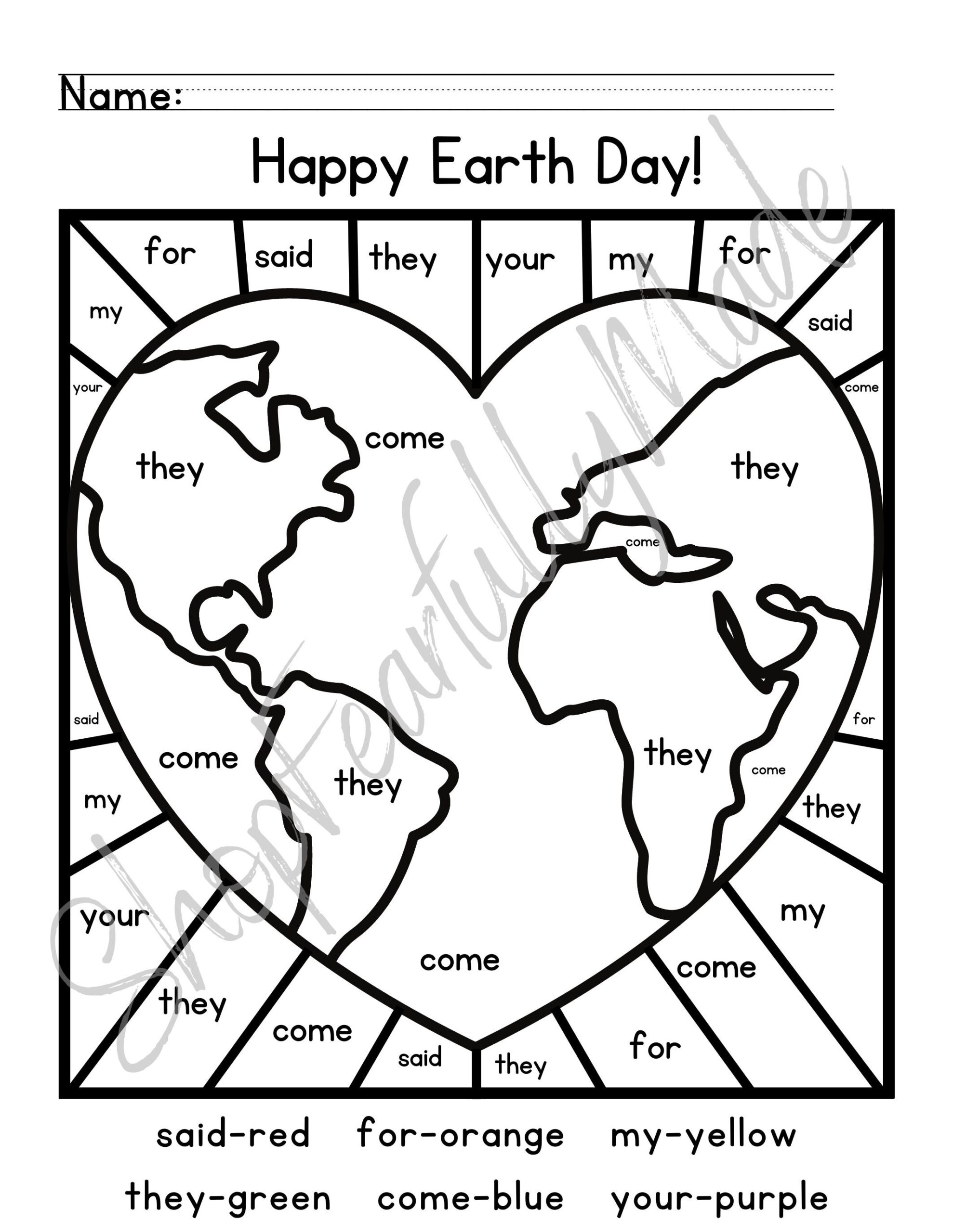 Earth Day Coloring color By Number Letter Addition Subtraction Sight Word Etsy