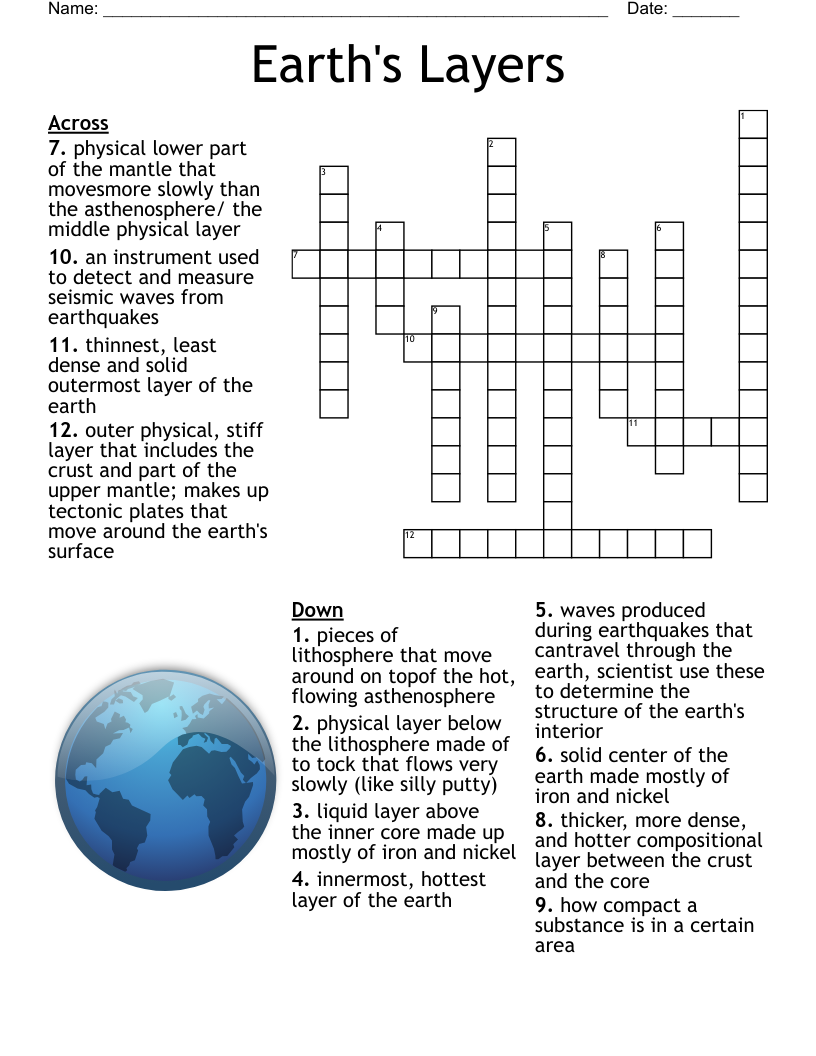 Earth s Layers Crossword WordMint Earth s Layers Crossword WordMint