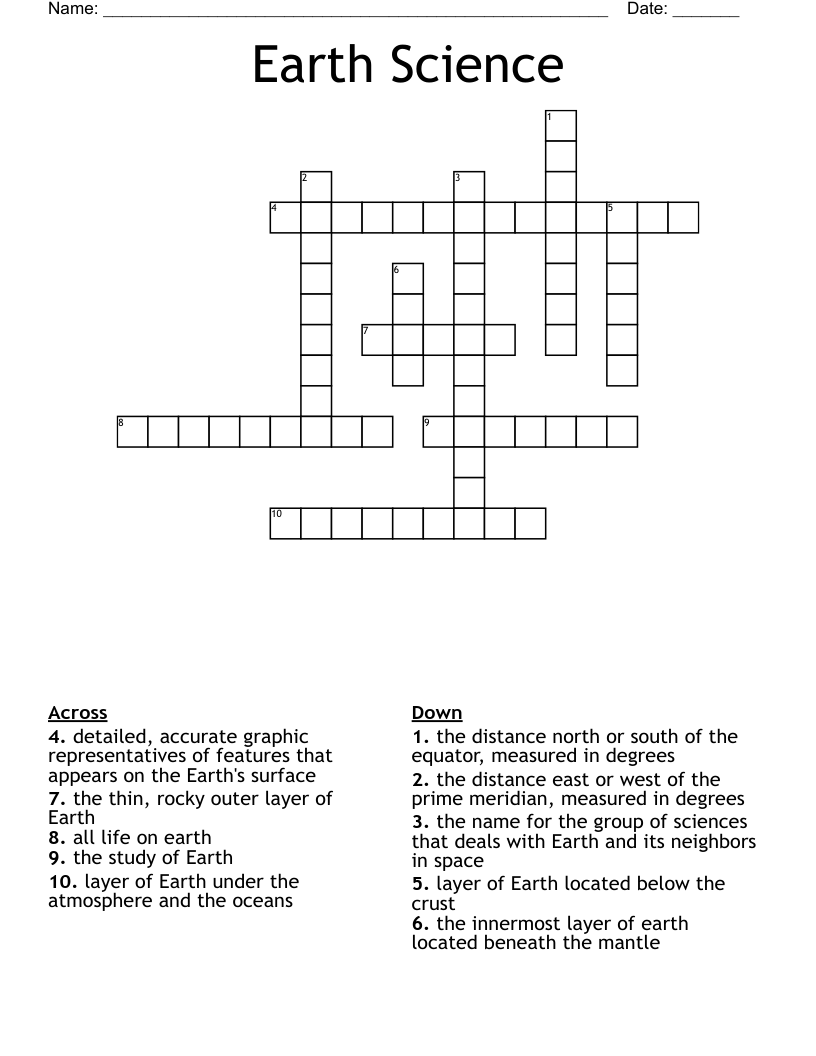 Earth Science Crossword WordMint