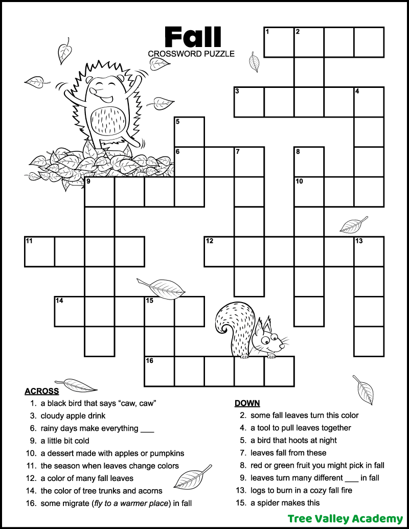 Easy Fall Crossword Puzzle For Kids Tree Valley Academy Easy Fall Crossword Puzzle For Kids Tree Valley Academy