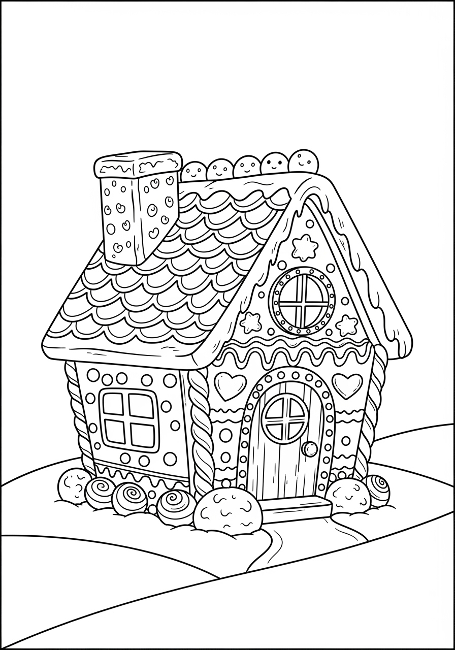 Easy Gingerbread House Coloring Page For Kids