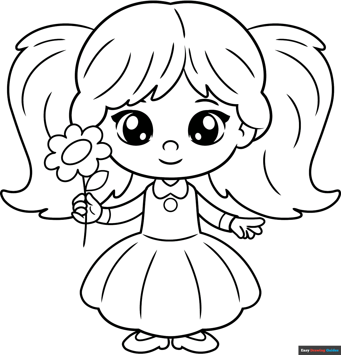 Easy Little Girl Coloring Page Easy Drawing Guides