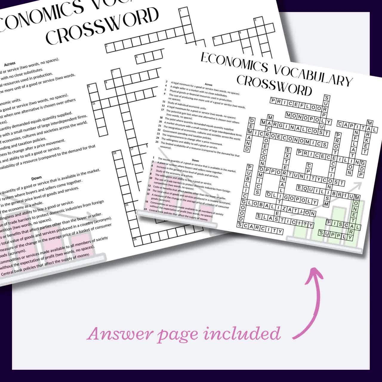 Economics Crossword Puzzle Micro Macro Vocabulary PDF Download Etsy