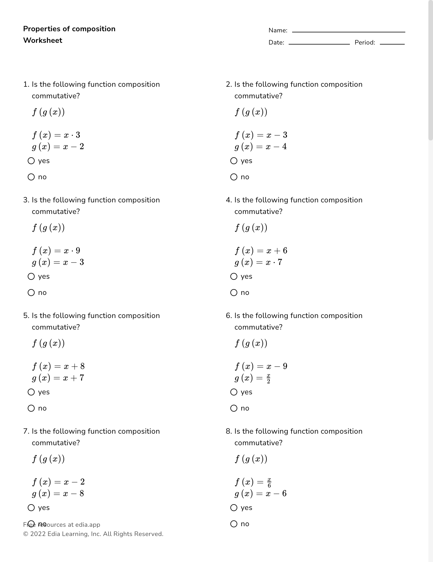 composition of functions worksheet composition of functions worksheet