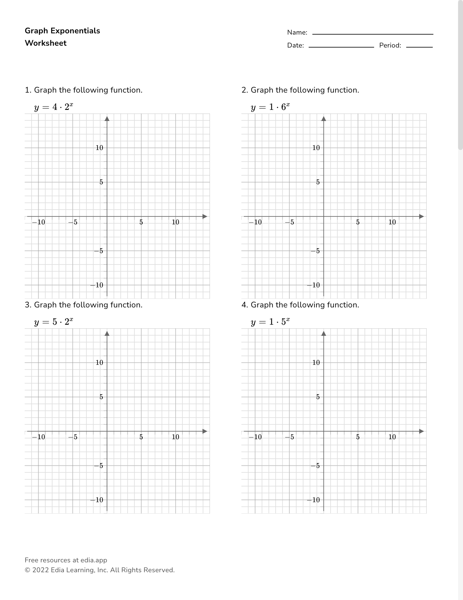 exponential functions worksheet