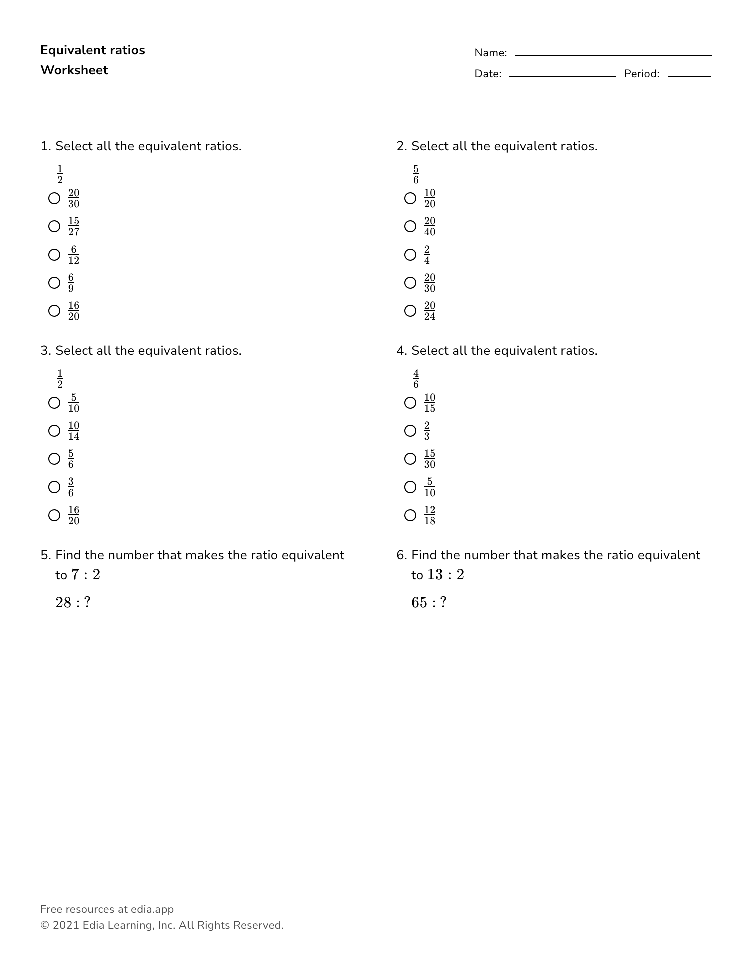 equivalent ratios worksheet equivalent ratios worksheet