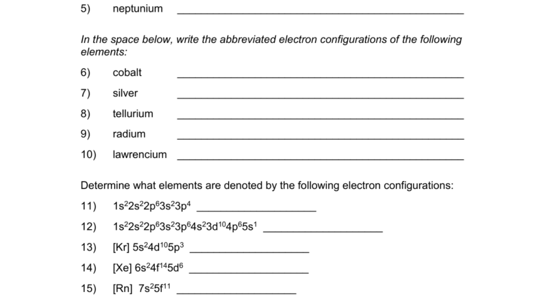 Electron Configuration Practice Worksheet