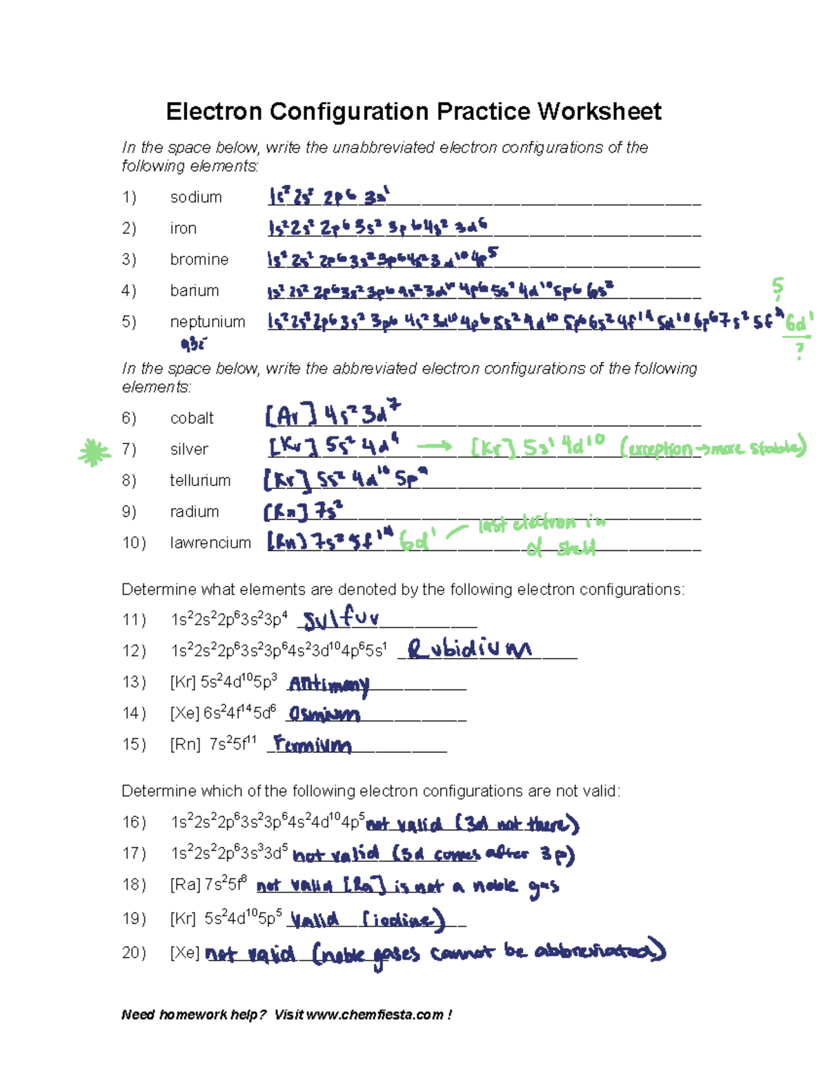 Electron Configuration Practice Worksheet KEY For Chem 101 Studocu Electron Configuration Practice Worksheet KEY For Chem 101 Studocu