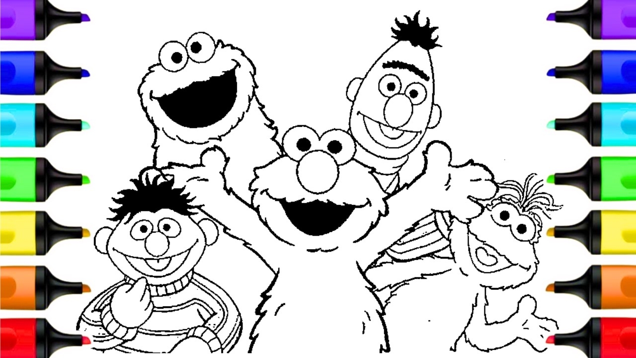 Elmo Cookie Monster Bert Ernie Sesame Street Coloring Pages Sesame Street Coloring Book Videos YouTube