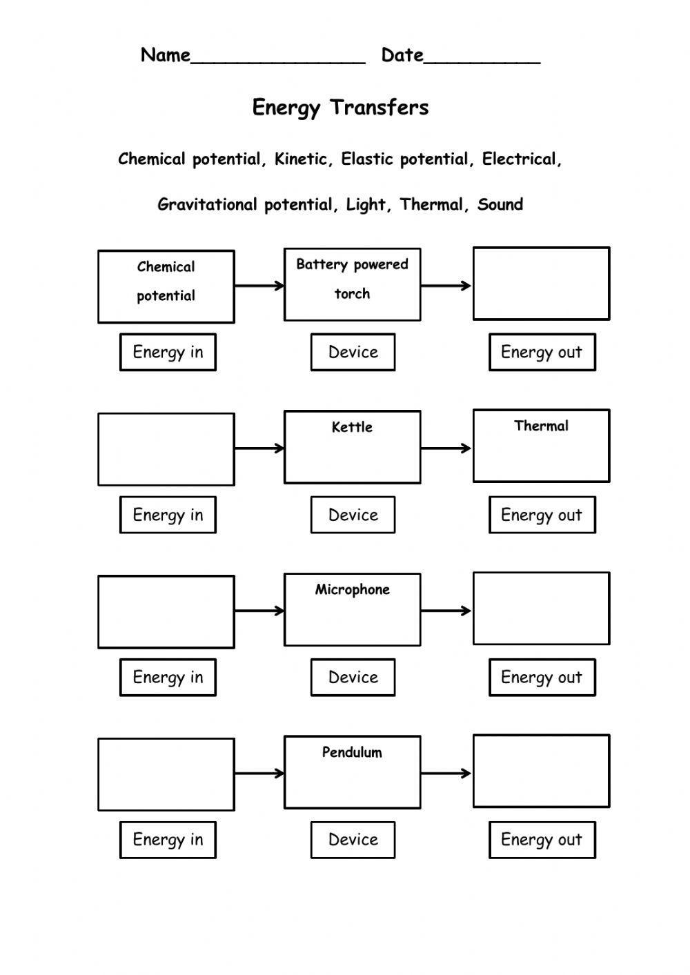 energy transformation worksheet energy transformation worksheet