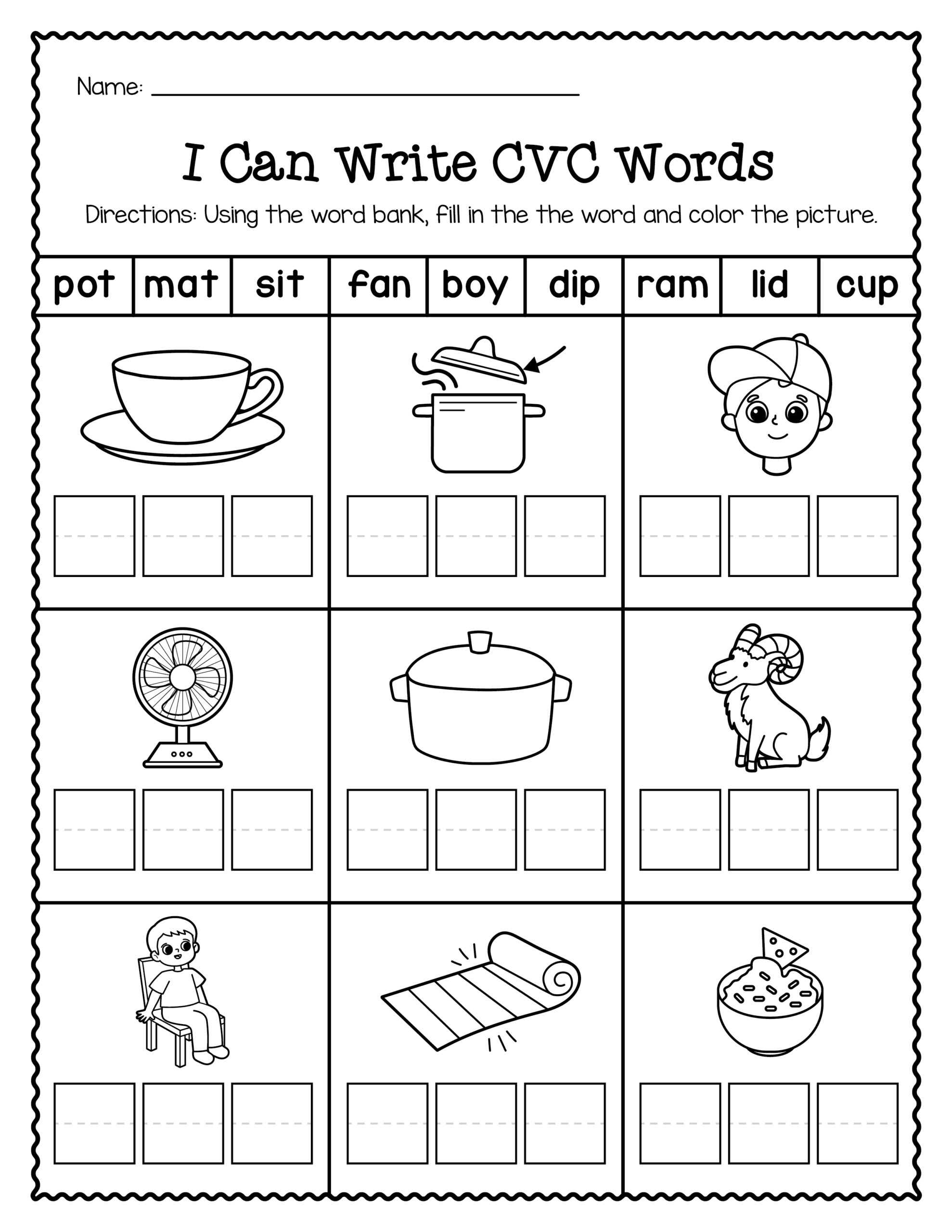 cvc worksheets for kindergarten