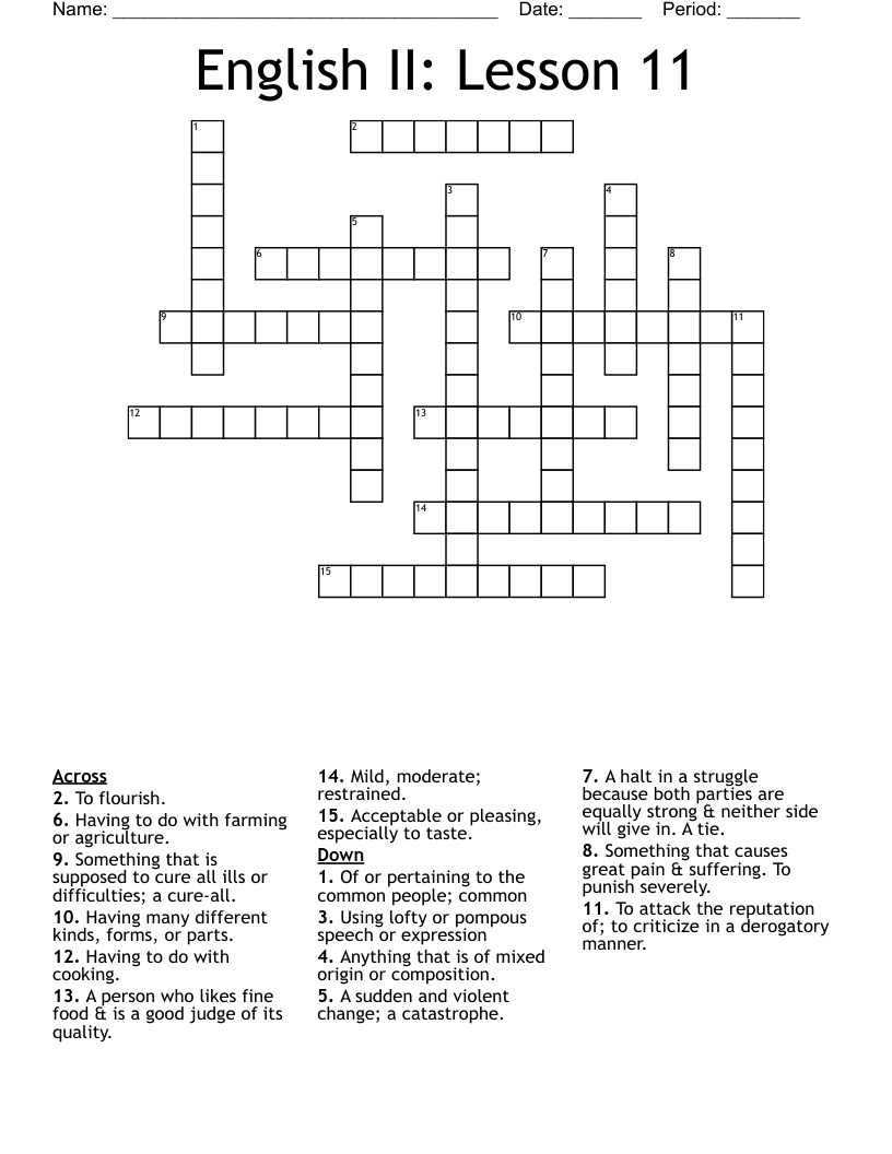 English II Lesson 11 Crossword WordMint