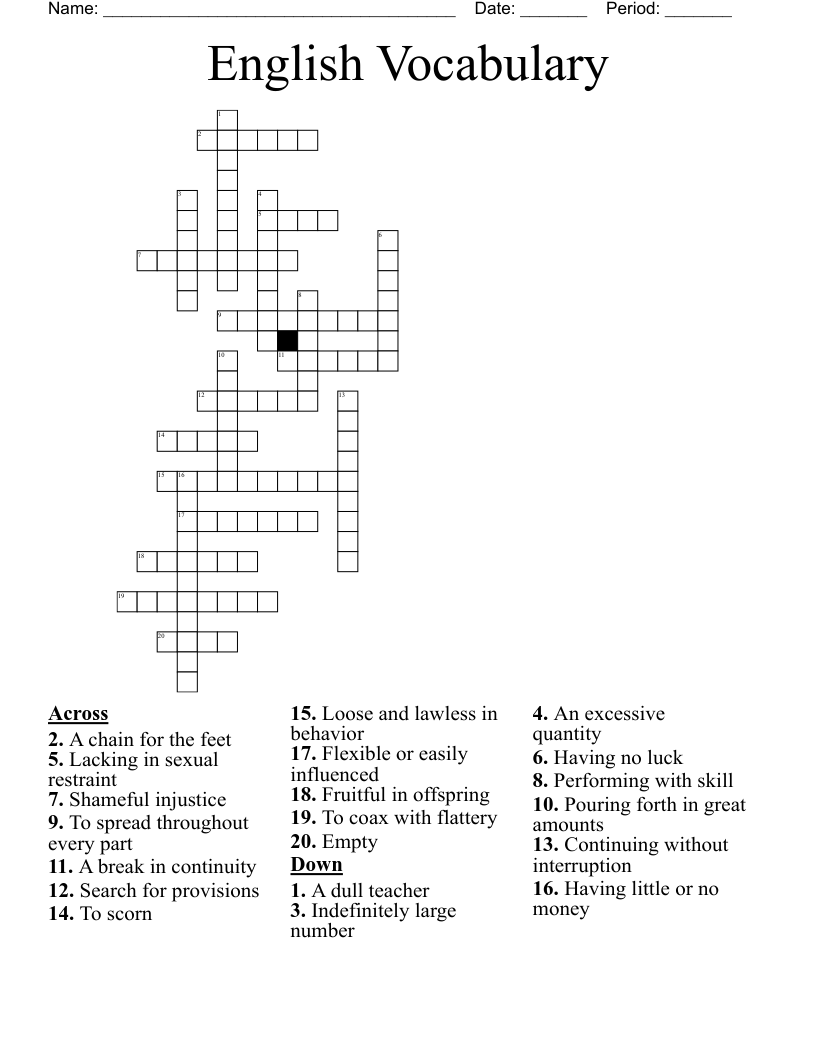English Vocabulary Crossword WordMint