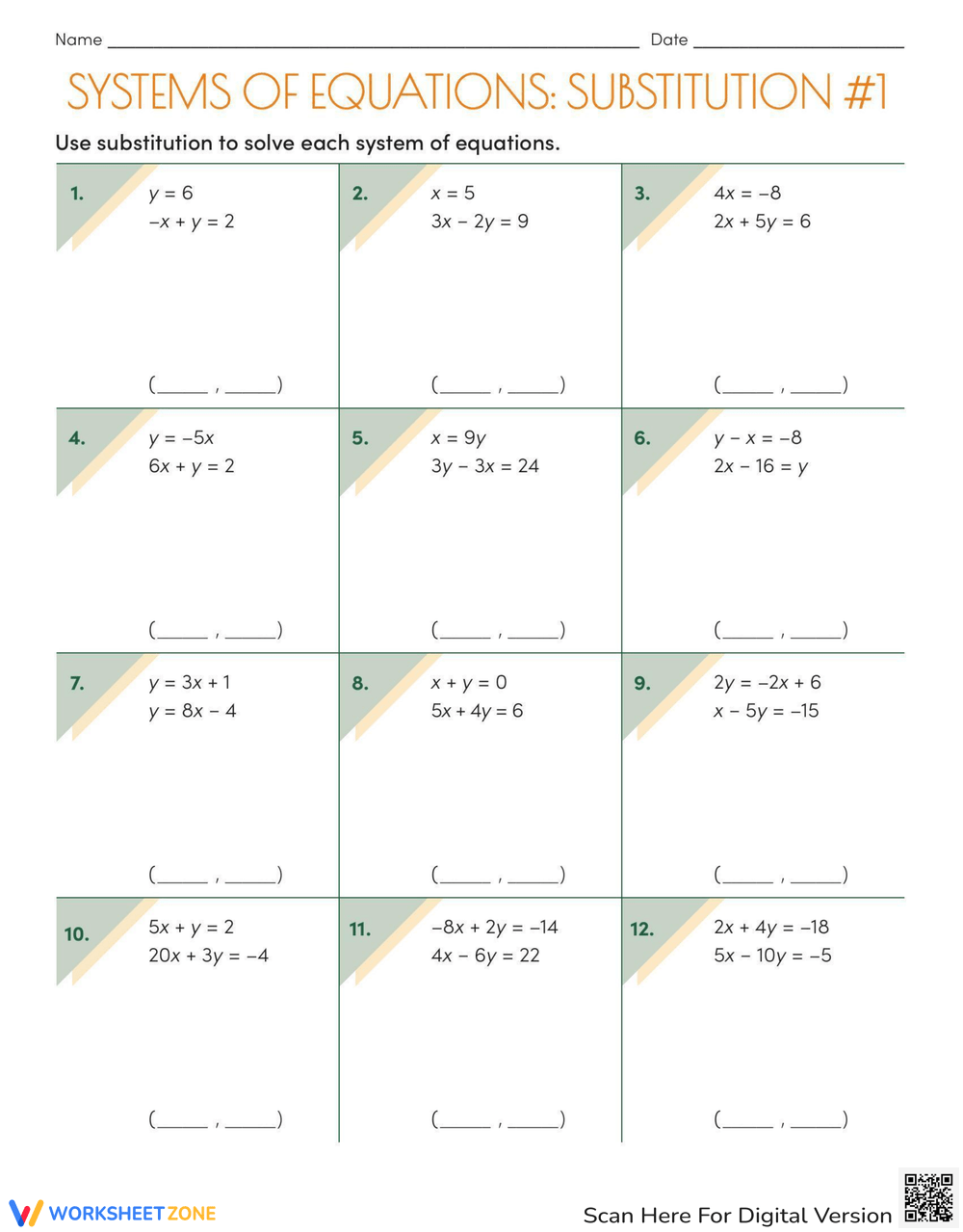 Equations System Solving Substitution Worksheet