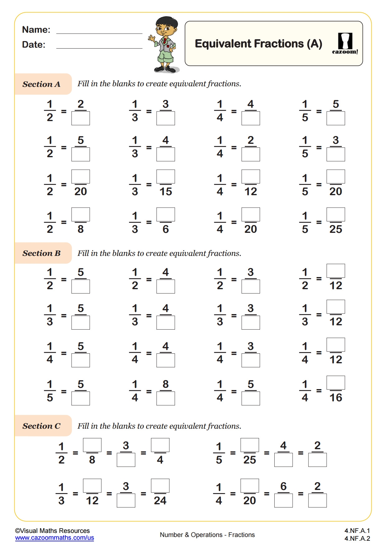 Equivalent Fractions A PDF Printable Number And Operations Worksheets Cazoom Math