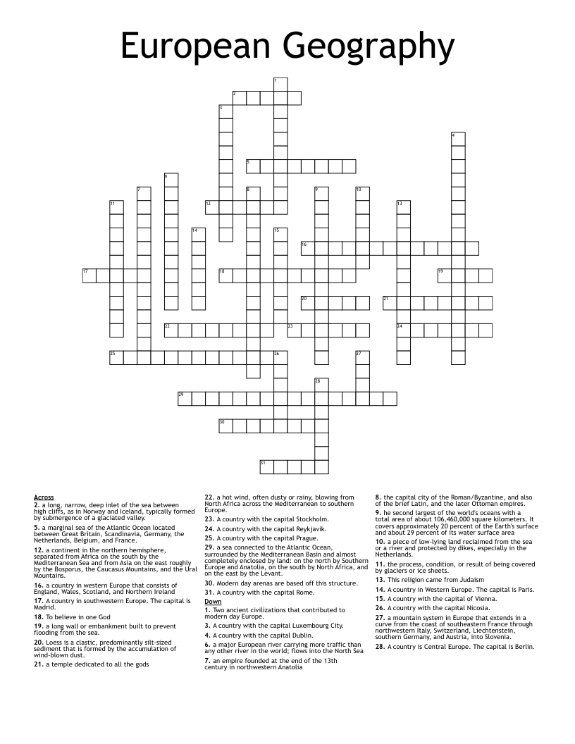 European Geography Crossword WordMint European Geography Crossword WordMint