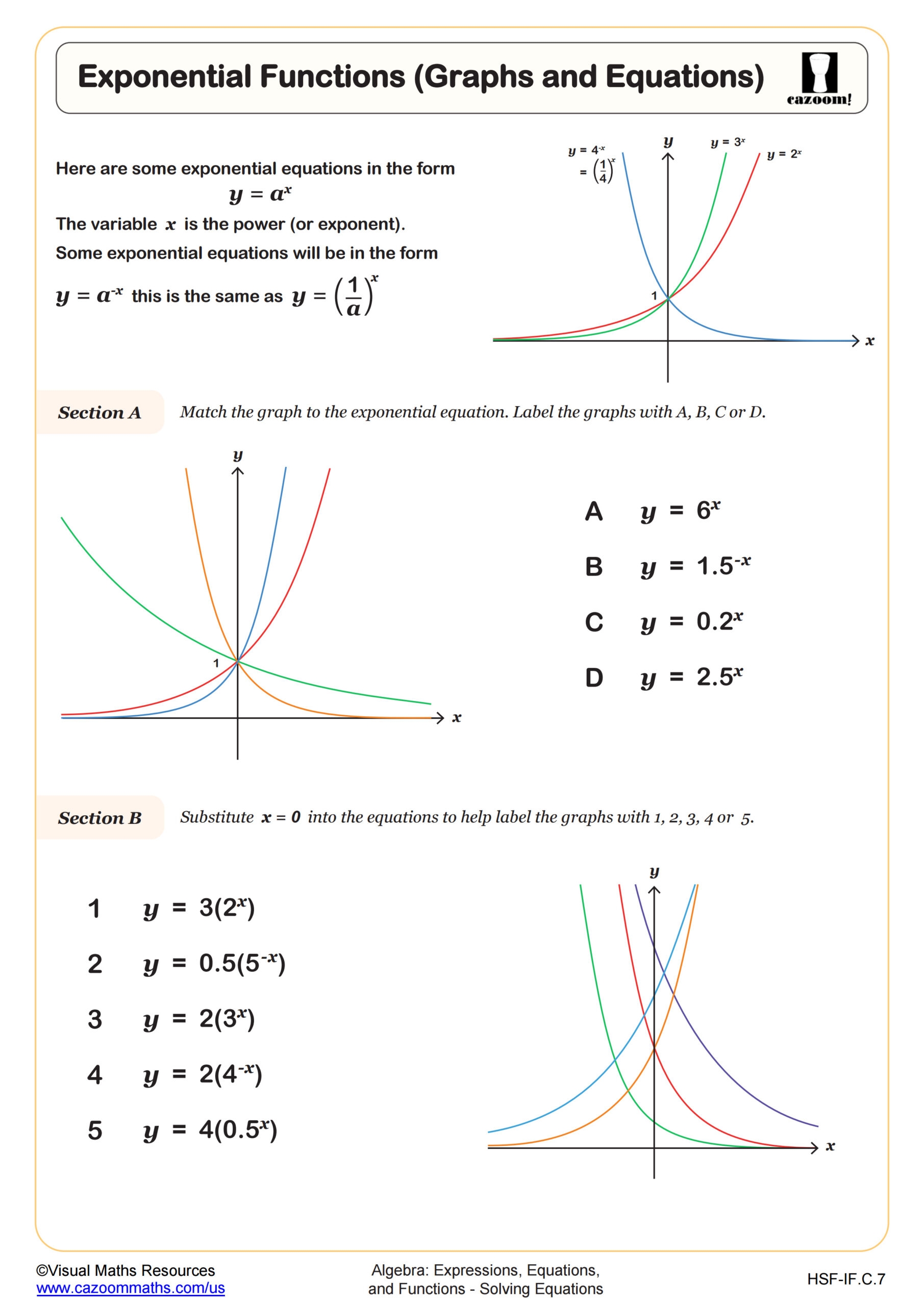 exponential functions worksheet graph the functions