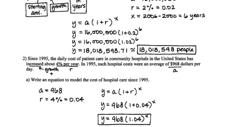 Exponential Functions Growth Decay Worksheet E3 Answers