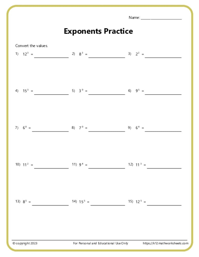 Exponents Worksheets Exponents Worksheets