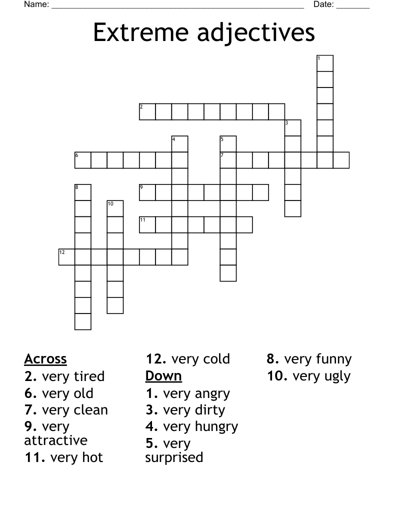 Extreme Adjectives Crossword WordMint Extreme Adjectives Crossword WordMint