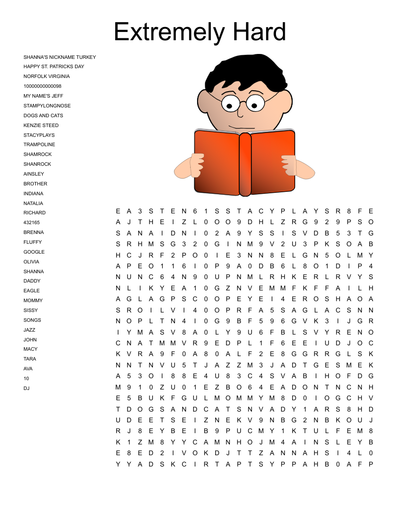 word search printable hard