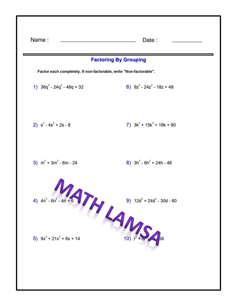 Factoring By Grouping Worksheetsnon factorable Non factorable Algebra 1 Made By Teachers Factoring By Grouping Worksheetsnon factorable Non factorable Algebra 1 Made By Teachers