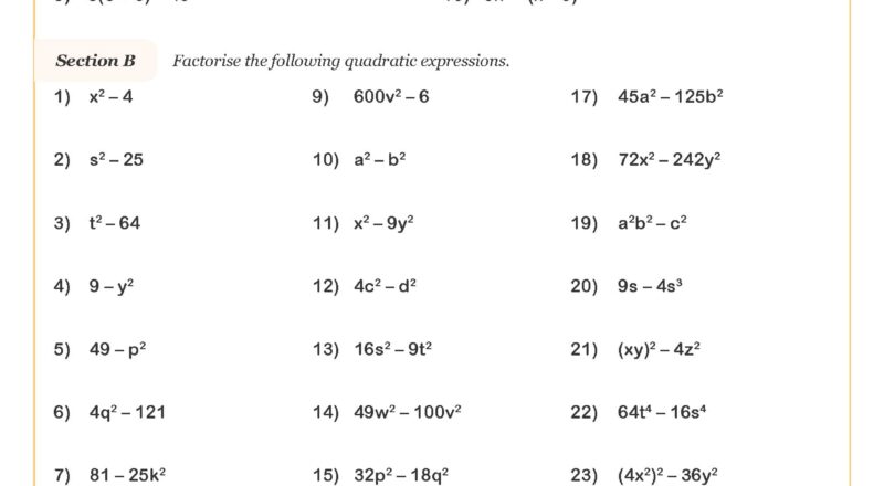 Factorising Quadratic Expressions C Worksheet Printable PDF Worksheets