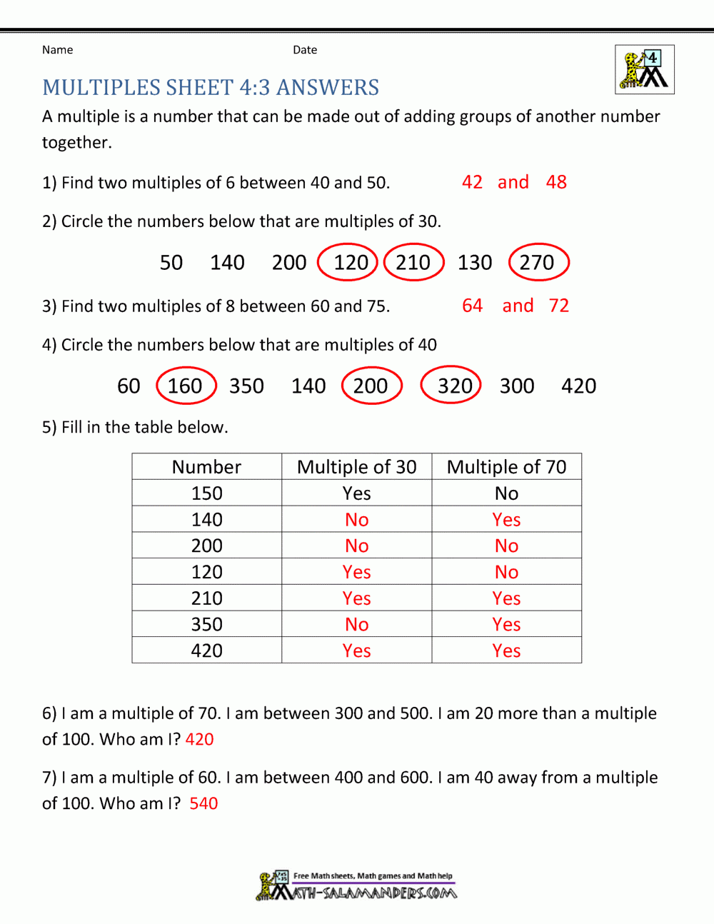 Factors And Multiples Worksheet Factors And Multiples Worksheet