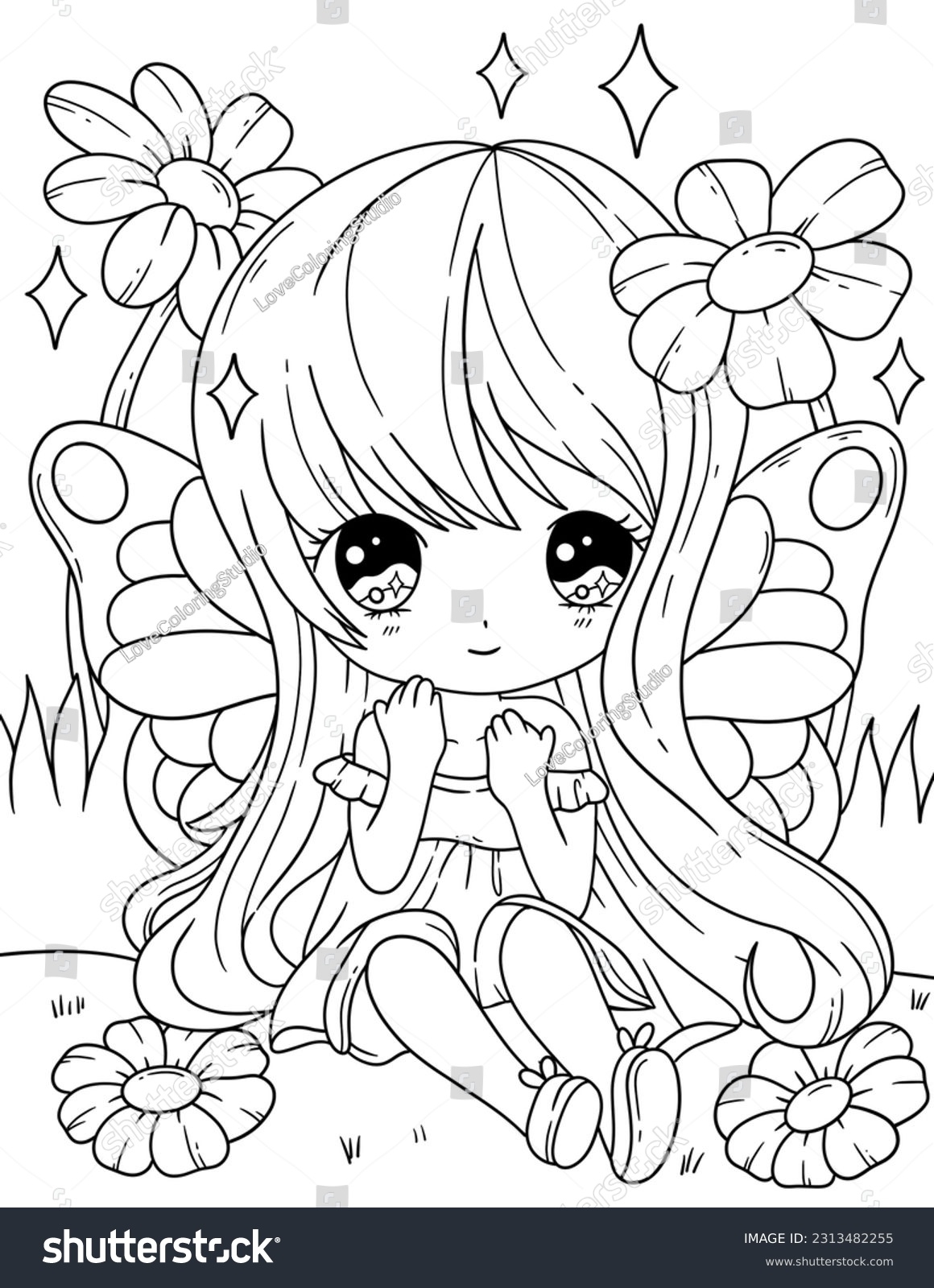 Fairy Coloring Printable Coloring Sheets For Girls Cute Fairy Girl Coloring Page Fairies Stock Illustration