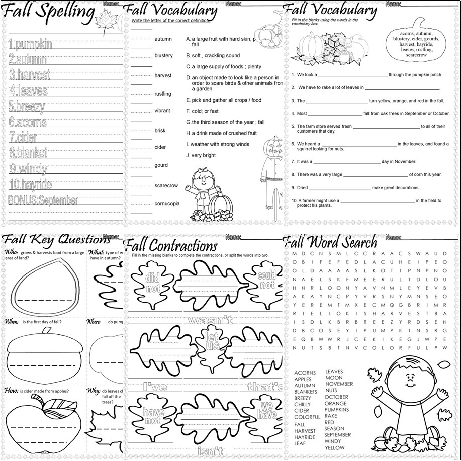 Fall NO PREP Worksheets Autumn Activities ELA Writing Vocabulary Literacy Math FUN Classful Fall NO PREP Worksheets Autumn Activities ELA Writing Vocabulary Literacy Math FUN Classful