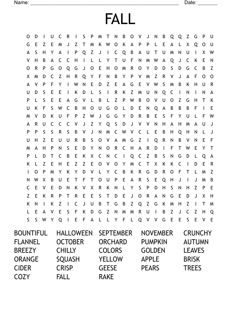 fall word search printable