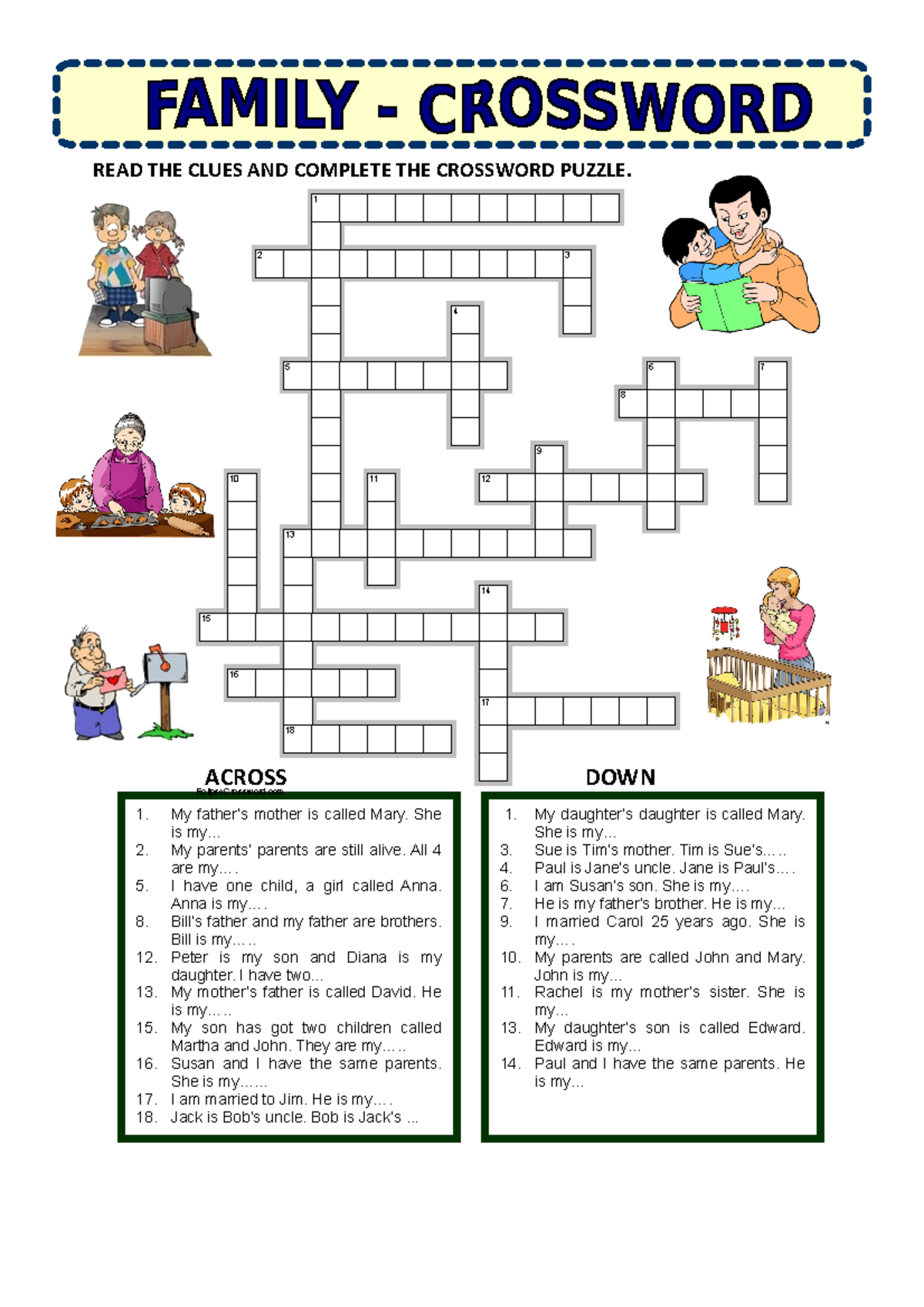 Family Crossword Puzzle Complete The Family Clues Studocu