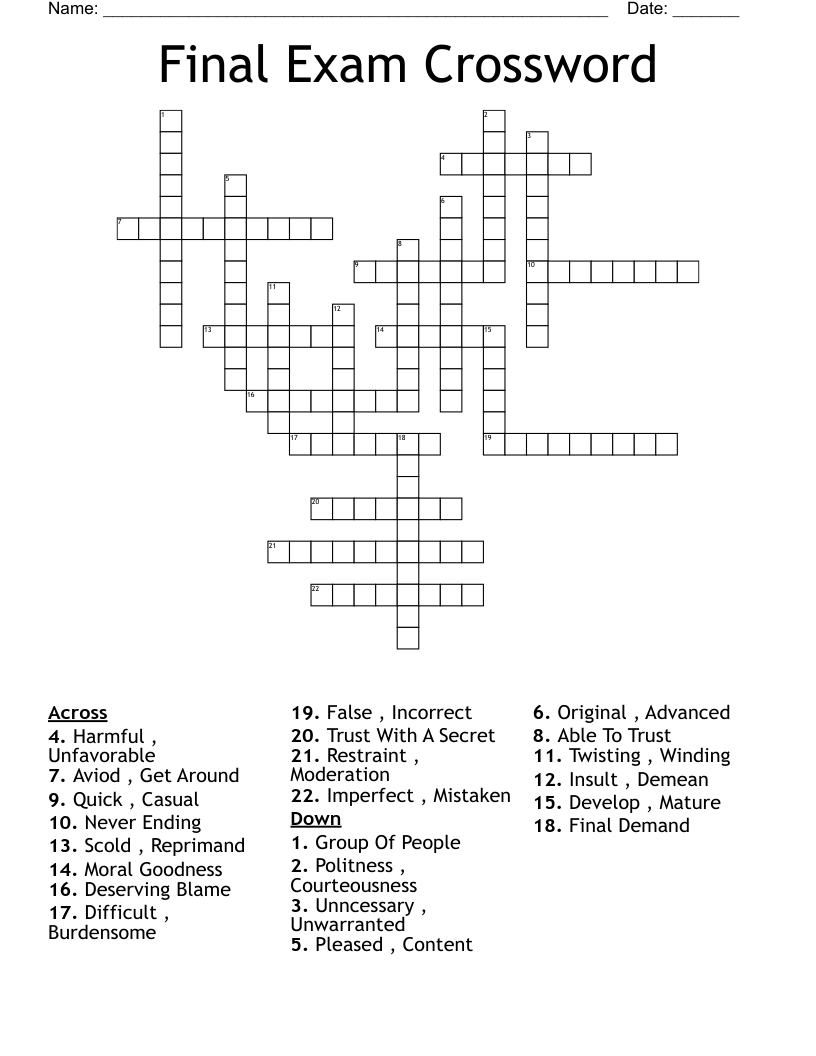 Final Exam Crossword WordMint