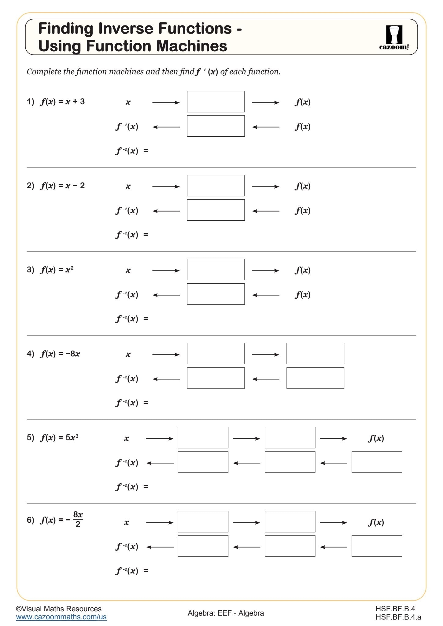 Finding Inverse Functions Using Function Machines Worksheet Fun And Engaging High School Algebra Worksheet Cazoom Math