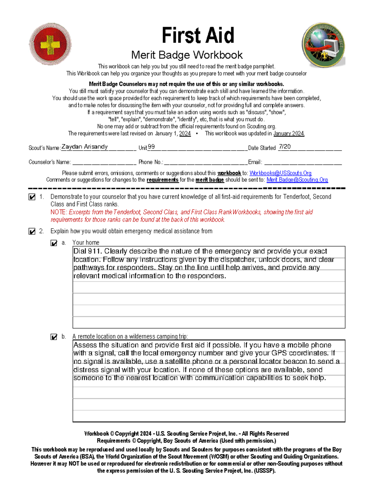 First Aid Merit Badge Workbook Summary For Tenderfoot Class Ranks Studocu