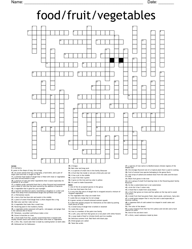Food fruit vegetables Crossword WordMint
