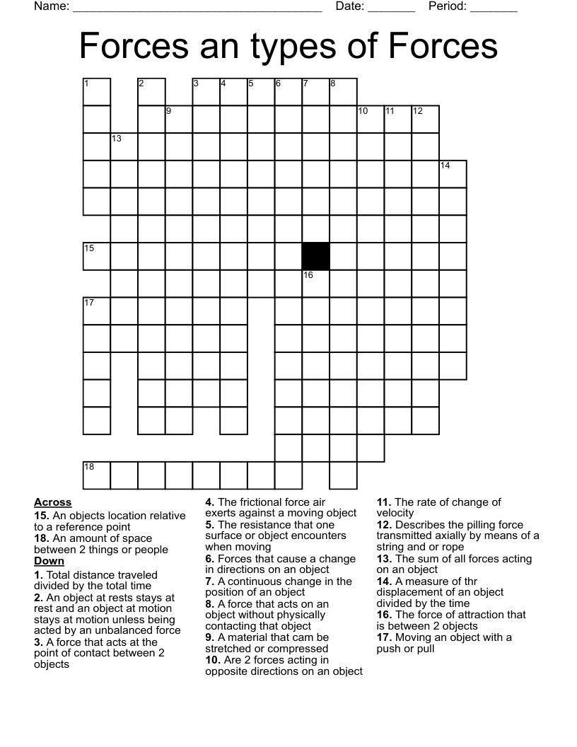 Forces An Types Of Forces Crossword WordMint Forces An Types Of Forces Crossword WordMint