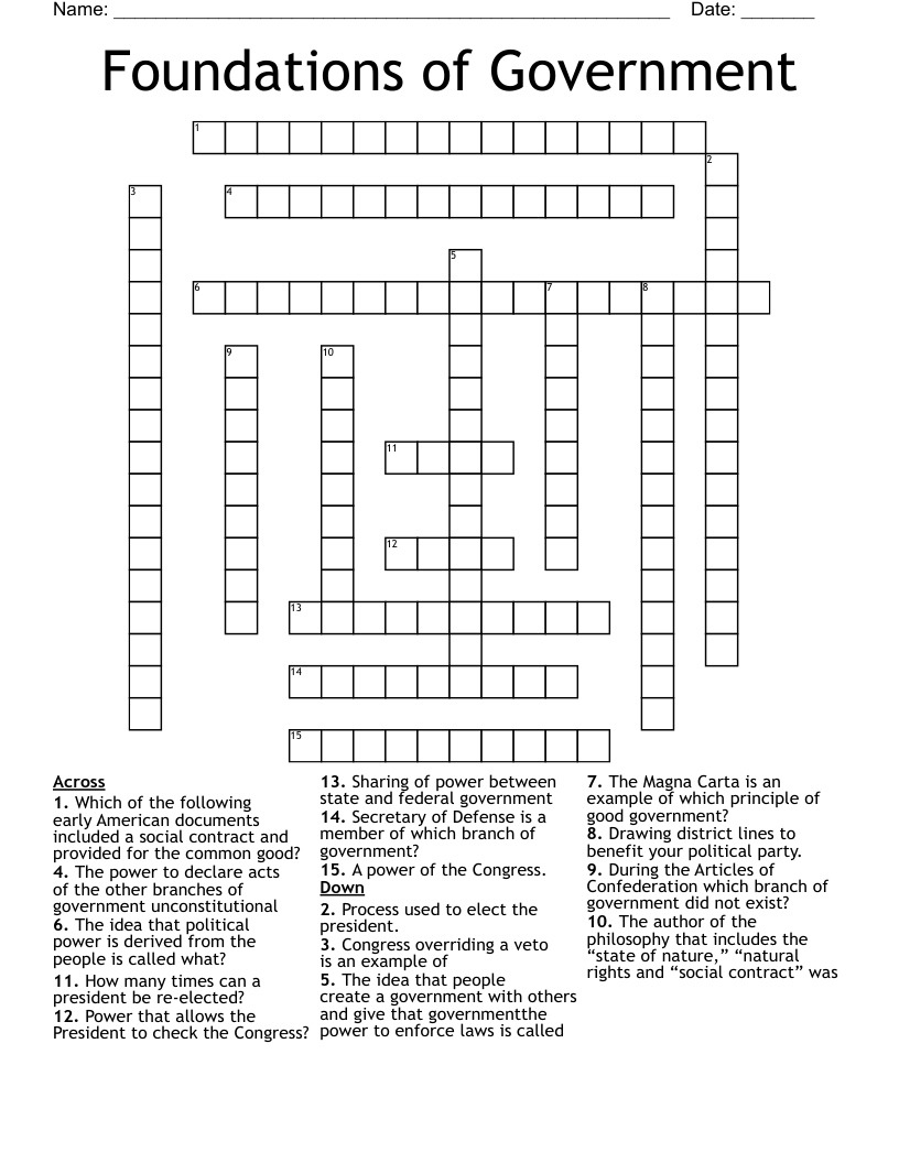 Foundations Of Government Crossword WordMint Foundations Of Government Crossword WordMint