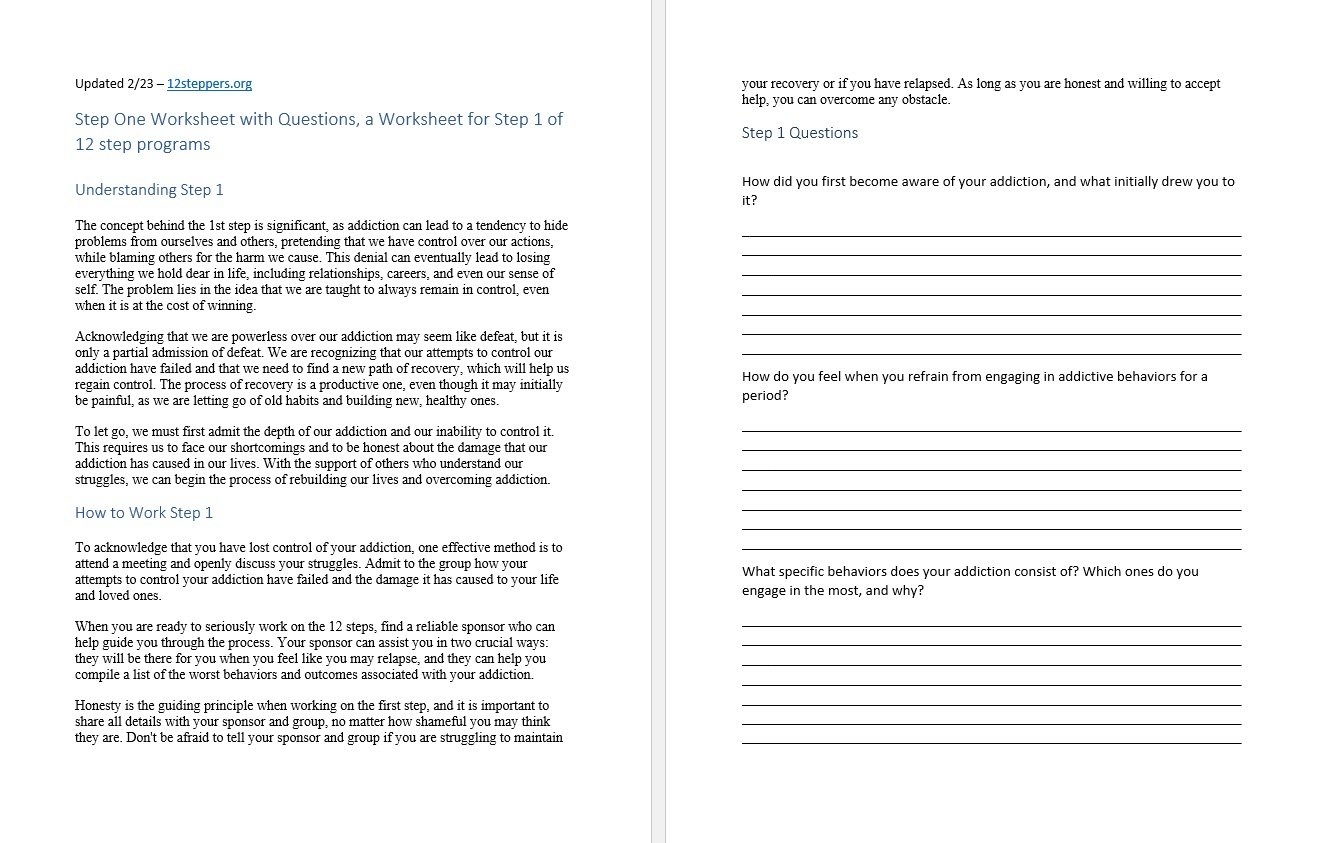 aa first step worksheet aa first step worksheet