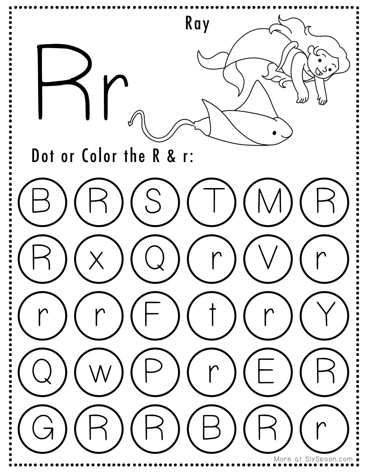 Free Alphabet Do A Dot Printables Worksheets Letter R Mermaid Themed Sly Spoon