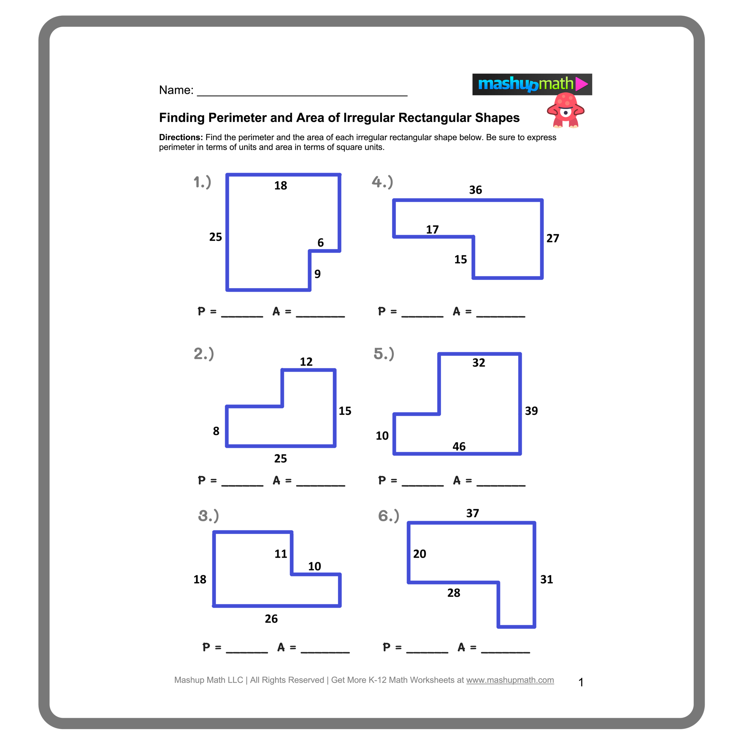 Free Area And Perimeter Worksheets with Answers Mashup Math