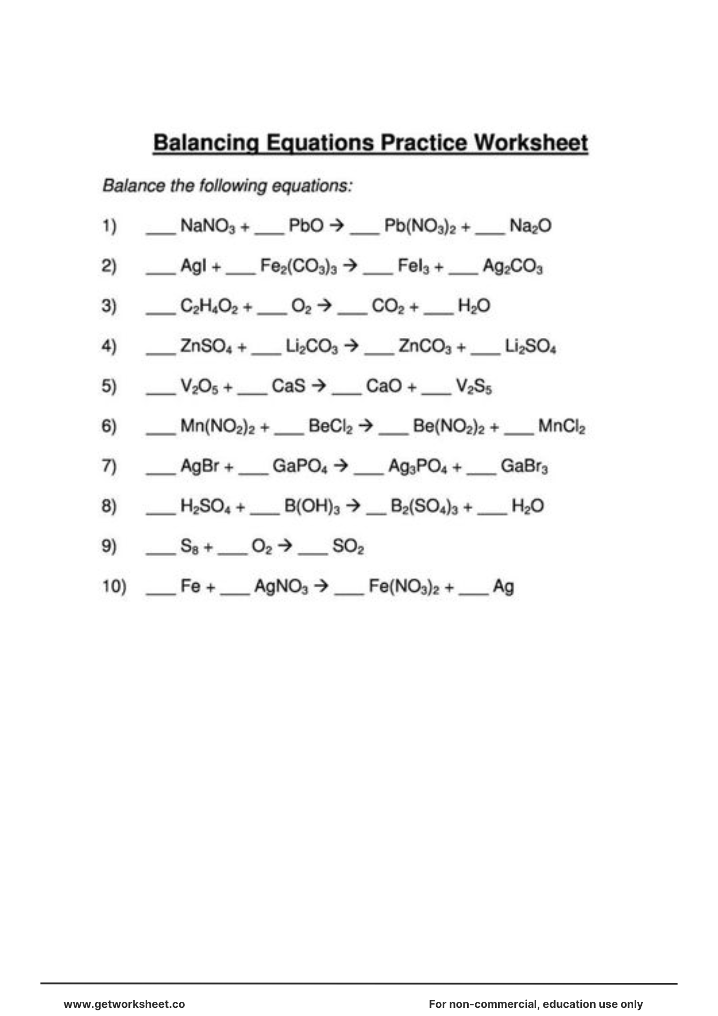 chemical equations balancing equations worksheet chemical equations balancing equations worksheet