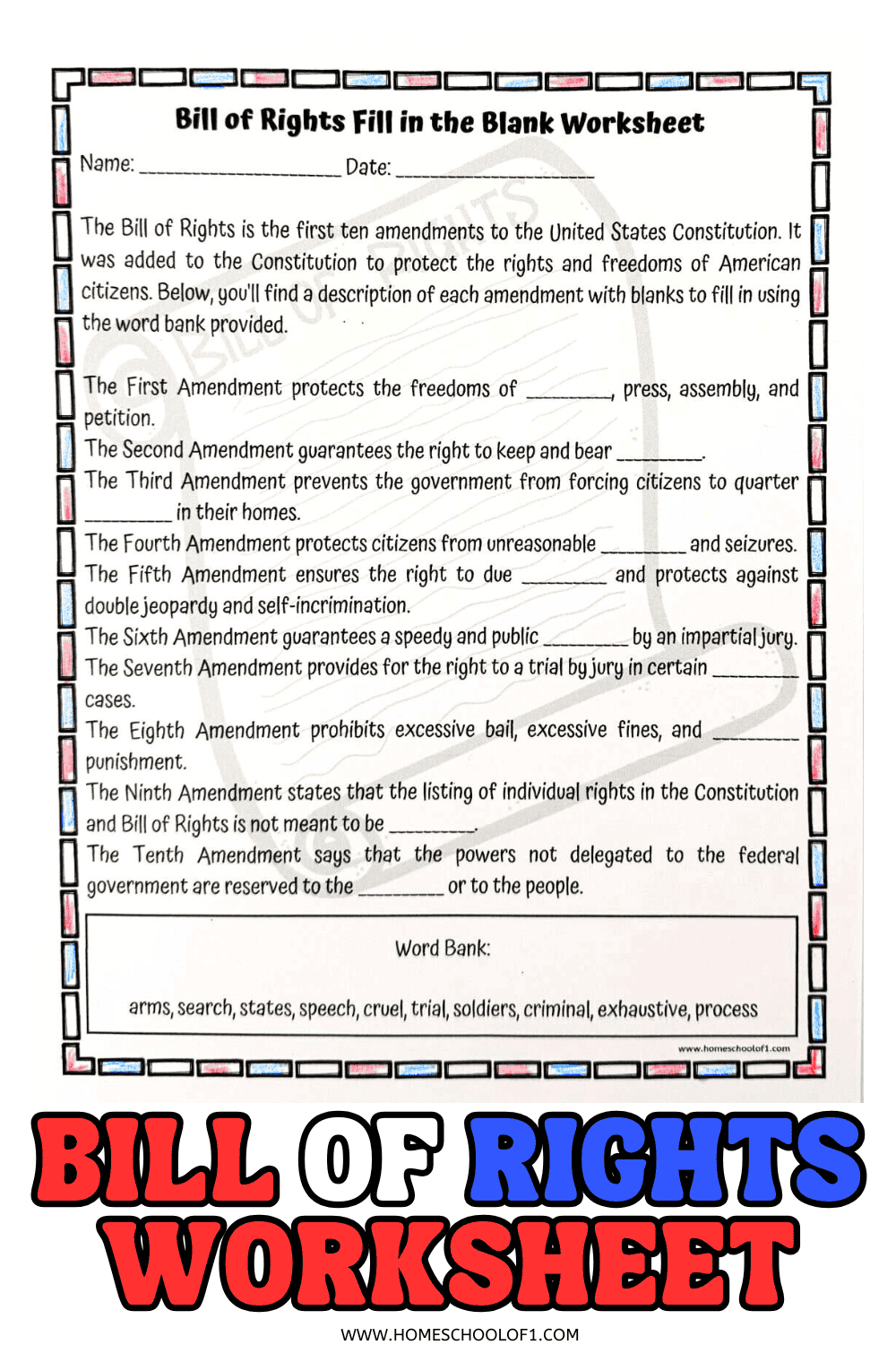 Free Bill Of Rights Worksheet Fill In The Blank Free Bill Of Rights Worksheet Fill In The Blank