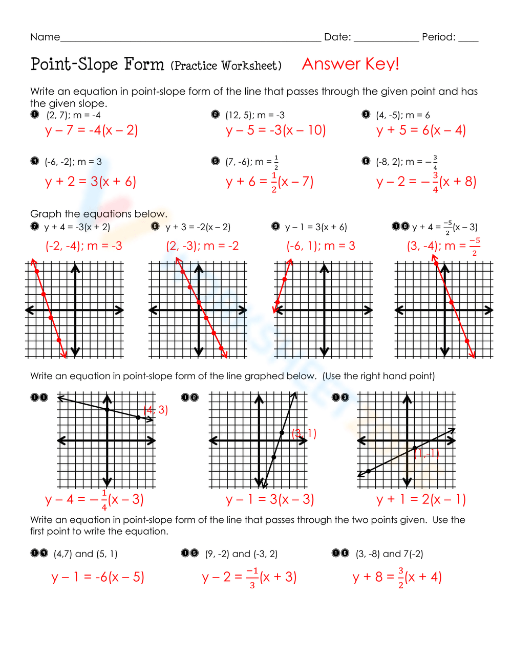 point slope form worksheet point slope form worksheet
