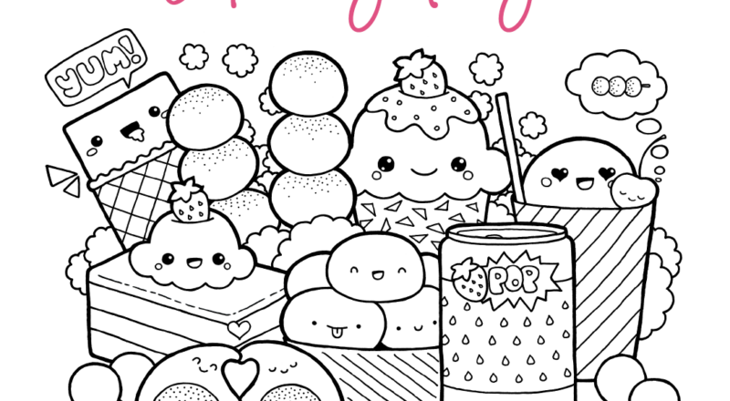 Free Coloring Page With Kawaii Food Doodle Printable PDF