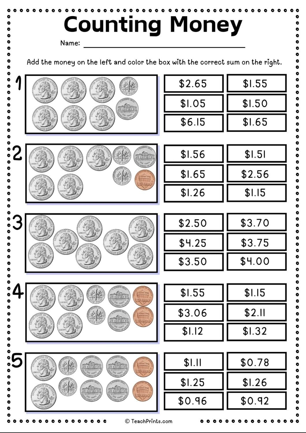 counting money worksheet