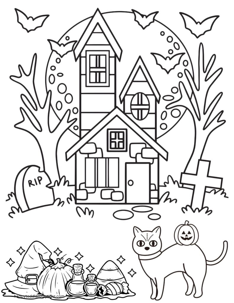 Free Haunted House Coloring Pages Happy Toddler Playtime