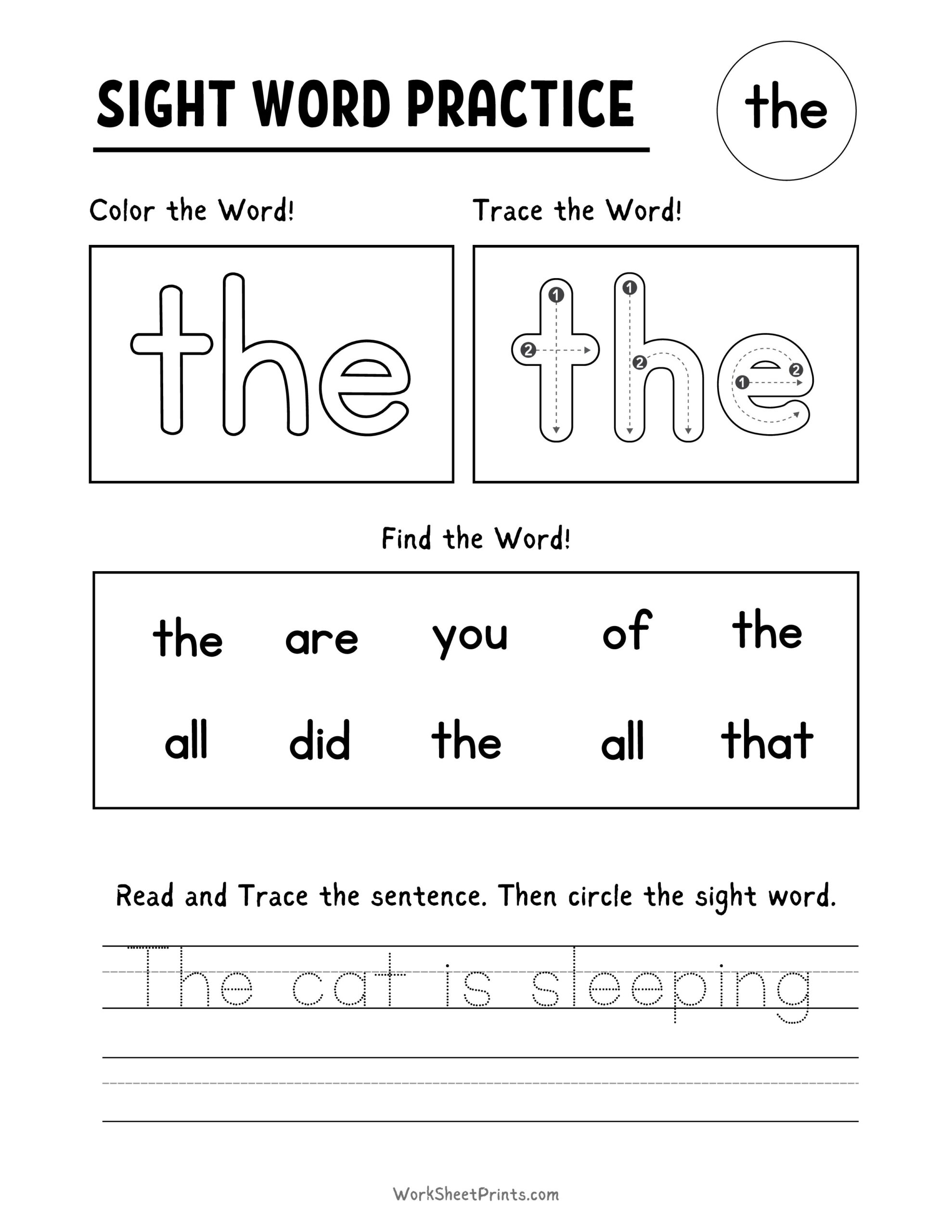 free printable sight word worksheets